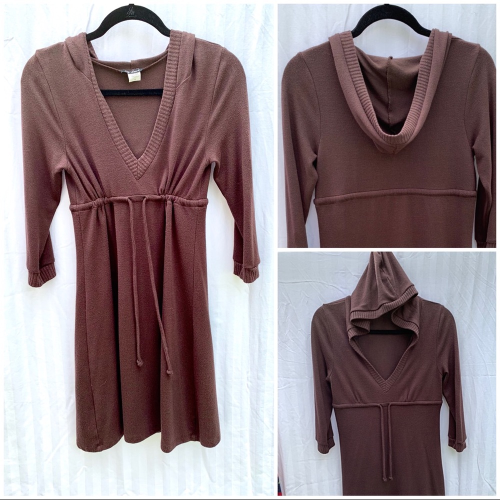 🐻 Brown Sweater Hoodie Dress | V Neck 🐻